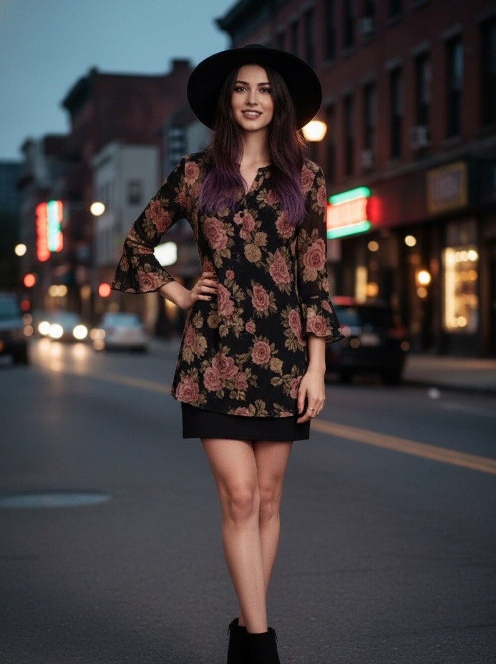 Whimsgoth Boho Black and Pink  Ruffled Bell Sleeve Blouse